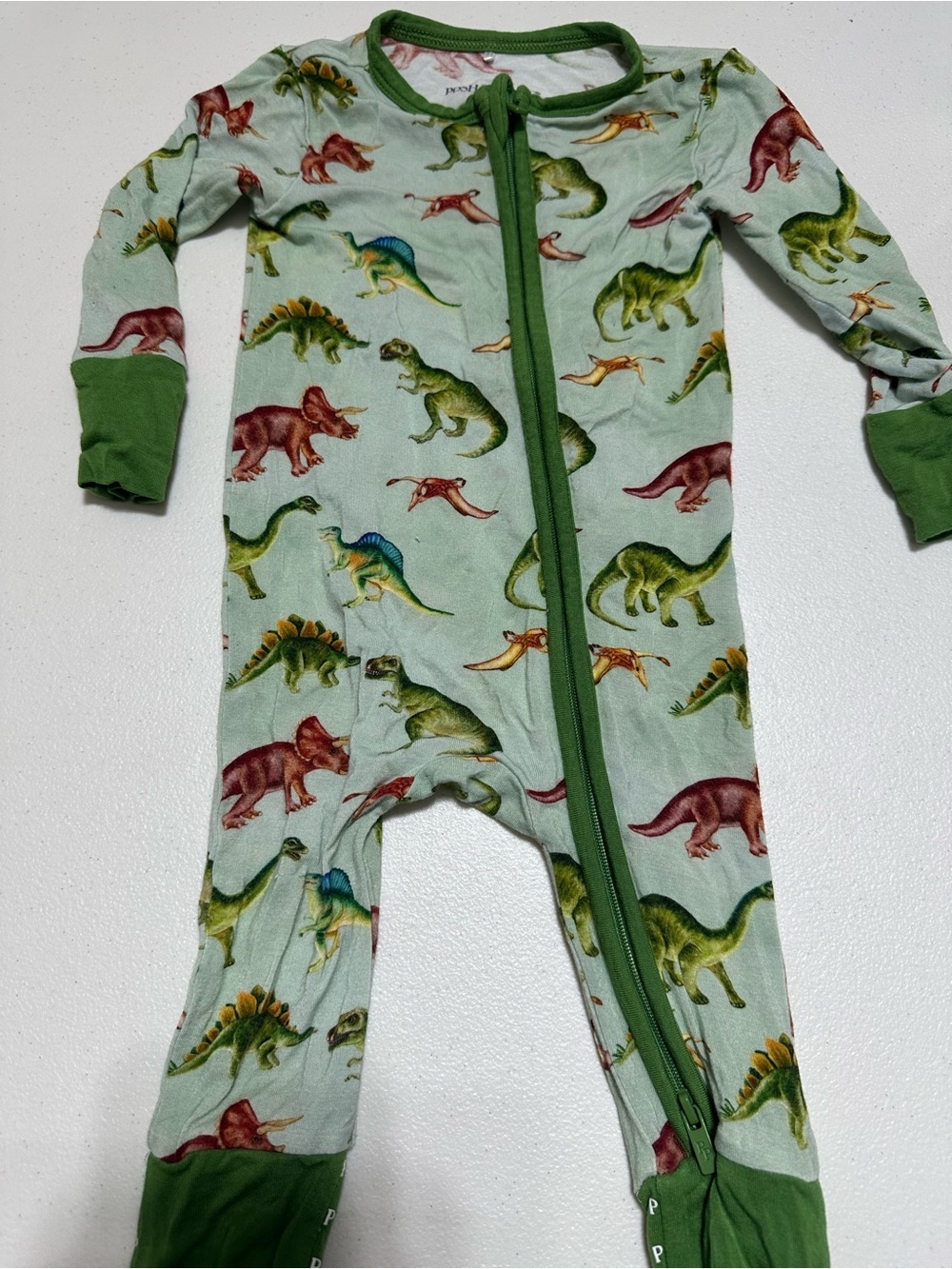 Posh Peanut Green Dinosaur Footed One-Piece
